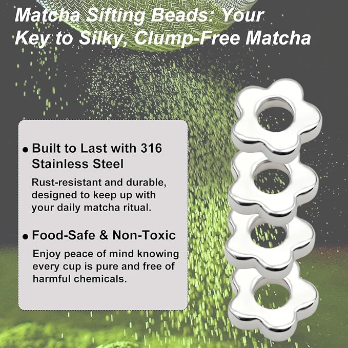 4pcs Matcha Sieve Flower-Shaped Fine Mesh Strainer Matcha Sifter Beads Stainless Steel for Tea Ceremony Kitchen Barista Smooth Clump-Free Powder
