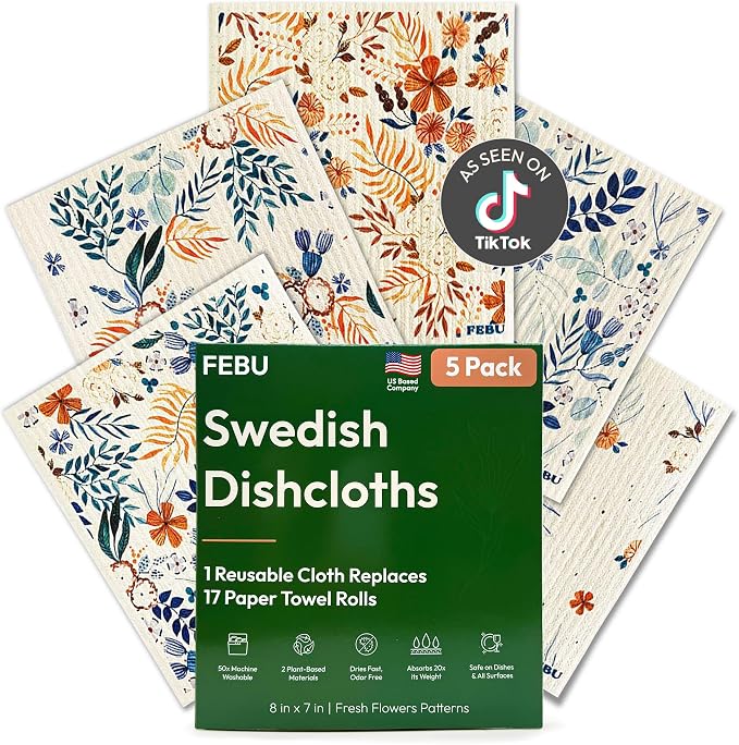 Swedish Dishcloths for Kitchen | 5 Pack Fresh Flowers Reusable Paper Towels Washable | Swedish Dish Towels | Non-Scratch Cellulose Sponge Cloths | No Odor, Biodegradable Cleaning Cloths | Reusable Paper Towels Washable, Swedish Dish Towels, Non-Scratch...