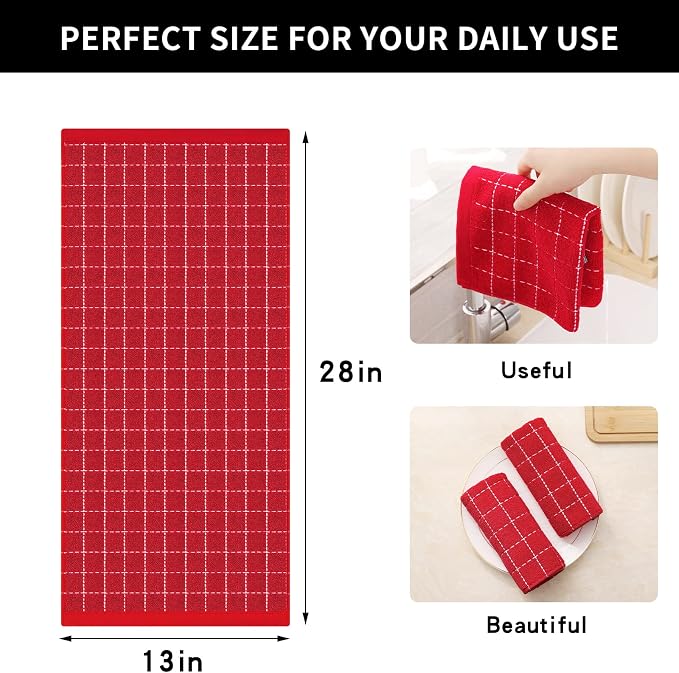 Homaxy 100% Cotton Terry Kitchen Towels, 4 Pack, Red | Ultra Soft and Absorbent Dish Towels for Kitchen, Suitable for Drying and Washing Dishes