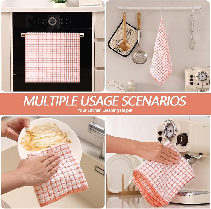 Homaxy Kitchen Towels and Dishcloths Set, Set of 8, Coral | Cotton Terry Kitchen Dish Towels, Super Soft and Absorbent Dish Cloths, 16 x 25 and 12 x 12 Inches