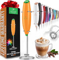 Zulay Powerful Milk Frother for Coffee with Upgraded Titanium Motor - Handheld Electric Whisk, Milk Foamer, Mini Mixer & Coffee Blender for Frappe, Latte, Matcha, No Stand - Jet Orange