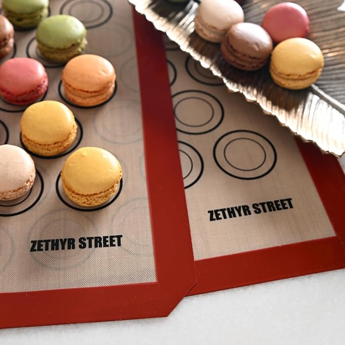 Macaron Baking Mat Silicone Non Stick, Half Sheet Reusable Pack of 4 Red | Non-Stick Macaron Mat for Easy Baking, Heat Resistant & Dishwasher Safe, Reusable & Eco-Friendly, For Cookies & More (11x16”)
