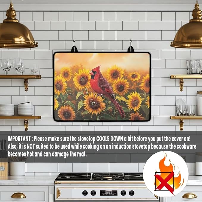 Sunflower Cardinal Stove Top Cover for Electric Stove(30 x21 Inches), Insulation Counter Tops Cover, Heat Resistant Glass Cooktop Protector, Folding Dish Drying Mats for Kitchen Easy to Clean