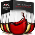 Bravario Unbreakable Stemless Plastic Wine Glasses | Reusable | Shatterproof 100% Tritan Plastic | Dishwasher-Safe | BPA-free | Awesome for Indoor & Outdoor | 16 oz, Set of 6
