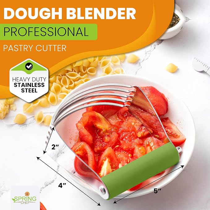 Spring Chef Large Dough Blender For Baking - Durable Pastry Blender - Green | Heavy Duty Dough Mixer Hand Tool w/ Stainless Steel Blades, Professional Pastry Cutter Tool for Easy Mixing, Dishwasher Safe