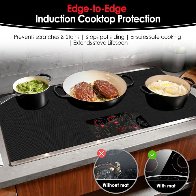 Large Silicone Induction Cooktop Protector Cover Stove Mat 20.4" x 30.7" (Magnetic) | 300°C (572°F) Heat-Resistant | Power Boost Compatible | Prevents Pot Sliding & Scratches