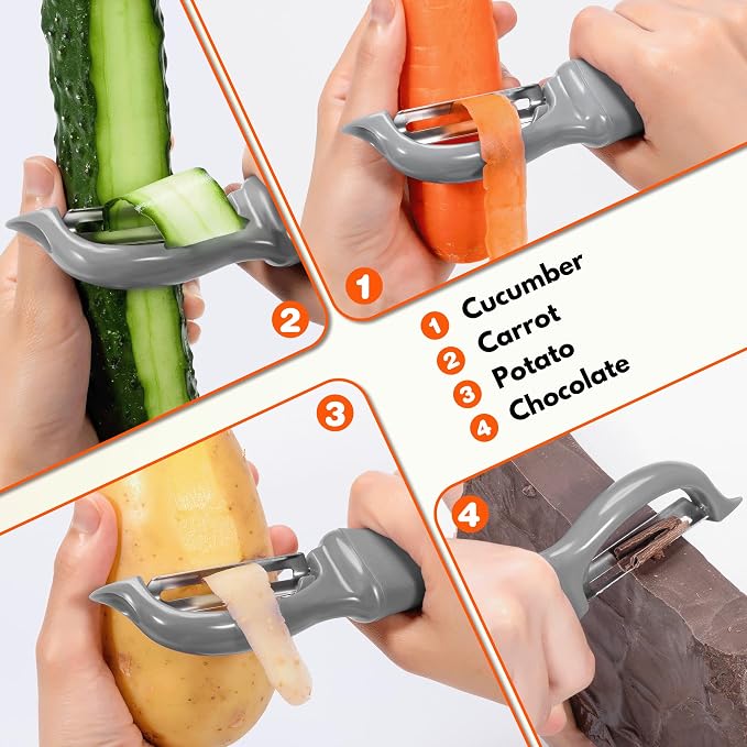 Rainspire Vegetable Peeler Potato Peelers for Kitchen, Sharp Stainless Steel Blades Veggie, Comfortable Handle Fruit Peeler, Carrot Peeler Apple Peeler Dishwasher Safe, Grey, 2-Pack