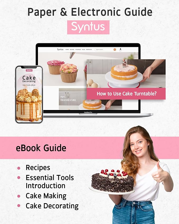 Syntus 65 PCs Cake Decorating Kit with Cake Stand, Cake Baking Supplies | 31 Piping Bags, 24 Piping Tips, Offset & Straight Spatulas, 3 Scrapers, Leveler, 2 Couplers & 1 Tips Brush