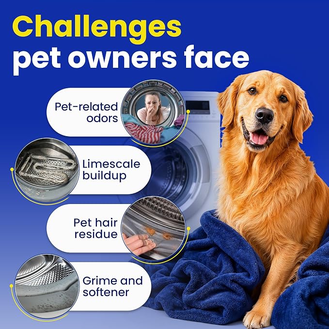 Washing Machine Cleaning Tablets for Pet Owners – Enzymatic Washing Machine Cleaner Removes Pet Hair, Odors & Limescale Buildup – Compatible with HE, Front & Top Load – 24 pcs (1-Year Supply)