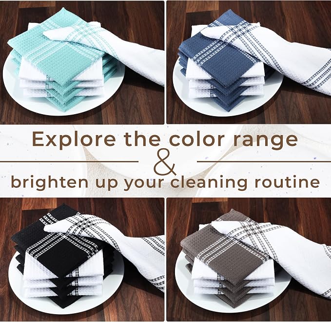 Urban Villa Kitchen Towels Cotton Dish Towels 12”x12” (Set of 8) Grey White