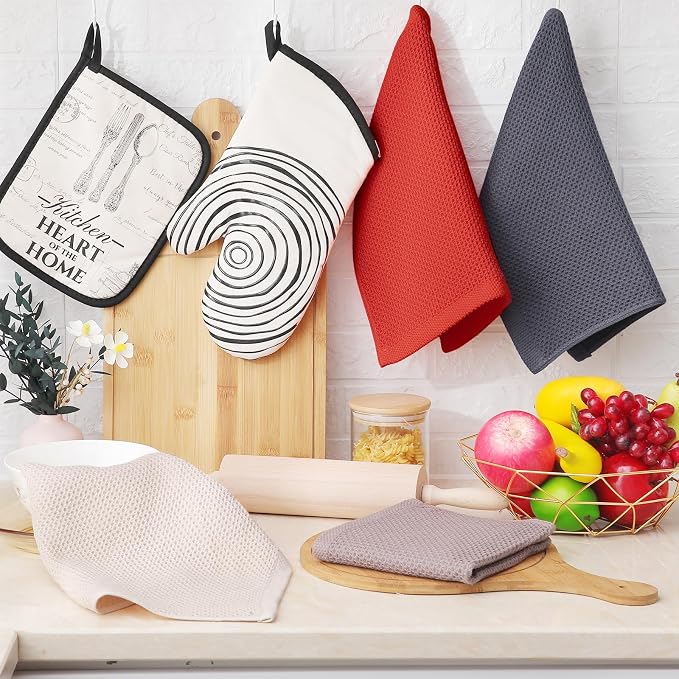 Homaxy 100% Cotton Waffle Weave Kitchen Dish Cloths 8-Pack, Multicolor | 12 x 12 Inches, Ultra Soft Absorbent Dish Towels, Quick Drying Dish Rags with Hanging Loop