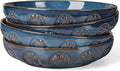 Pasta Bowls, 50oz Large Salad Serving Bowls, 9.75'' Plates Bowls Set of 4, Big Ceramic Soup Bowls for Kitchen, Embossment Shallow Dinner Bowl, Microwave Dishwasher Safe, Pinwheel Flower, Blue