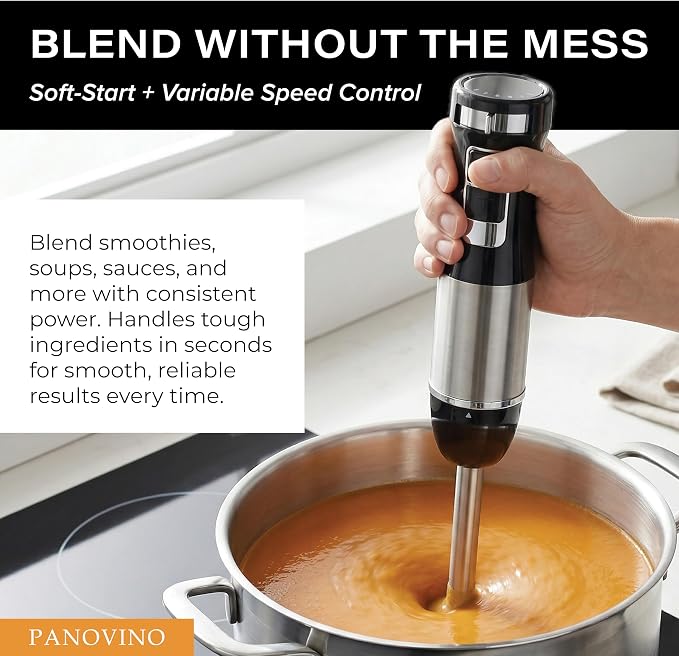Handheld Immersion Blender, Stick & Hand Blender, 7-Speed, Black | Reinforced Metal Gear, Won't Strip Like Plastic; Whisk, Chopper & Beaker for Soups, Sauces, Smoothies & Baby Food