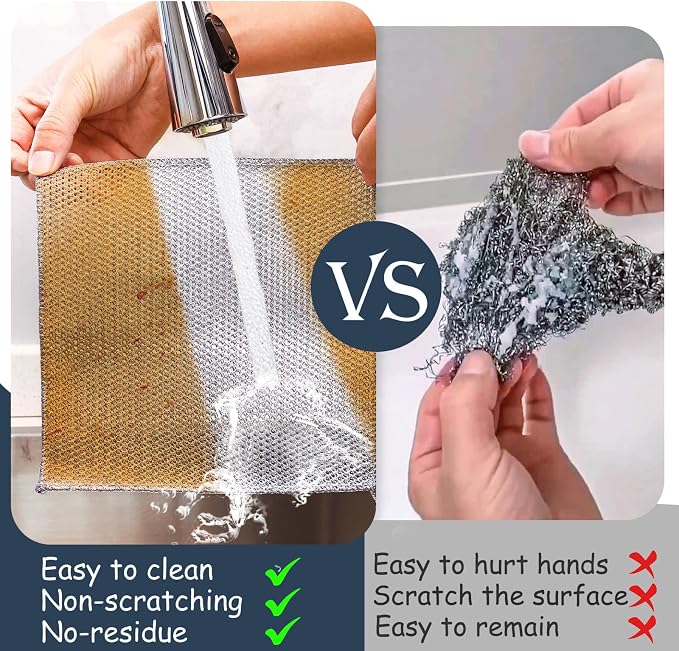 12 Pcs New Upgrade Steel Wire Dishcloth,Triple-Layer Steel Wire Cleaning Cloth,Powerful Cleaning Non-Scratch Wire Dishcloth Rag for Cookware, Sinks, Dishes, Stove Tops