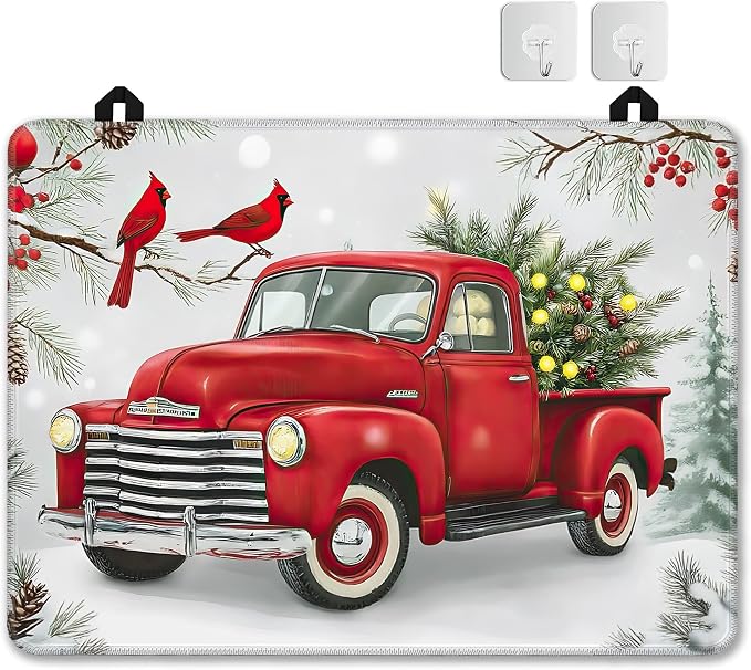 Electric Stove Top Cover,Christmas Truck Stove Cover for Glass Top Electric Stove,Winter Cardinal Bird Heat Resistant Flat Top Stove Mat Countertop Protector, 28 x 20 Inch