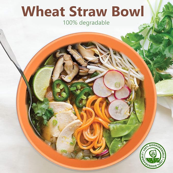 Wheat Straw Bowls Set, Unbreakable & Lightweight Microwave Safe Bowls for Soup, Cereal, Salad, 8-Piece Vibrant Soup Bowls for Kitchen, Family, Party, Picnic, Dishwasher Safe, 26 OZ(Orange)