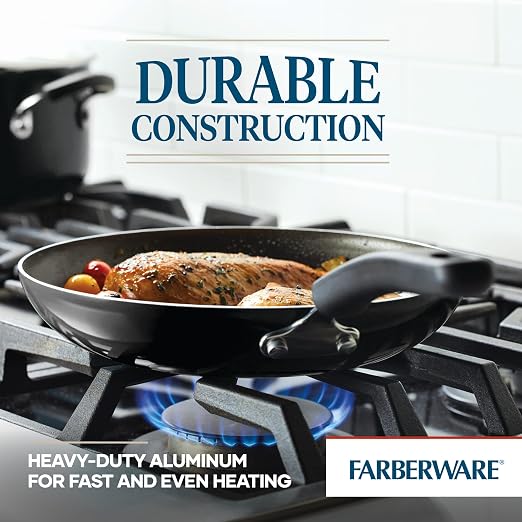 Farberware Cookstart Aluminum DiamondMax Nonstick Cookware Set, Kitchen Essentials, 15-Piece, Black