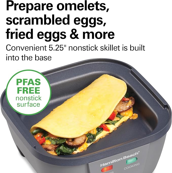 Hamilton Beach 6-in-1 Electric Egg Cooker for Hard Boiled Eggs, Sous Vide Style Egg Bite Maker and Poacher, 5.25” Non-Stick Skillet for Omelets, Scrambling & Frying, Grey (25510) | Sous Vide Style Egg Bite Maker | Egg Poacher | 5.25” Non-Stick Skillet ...