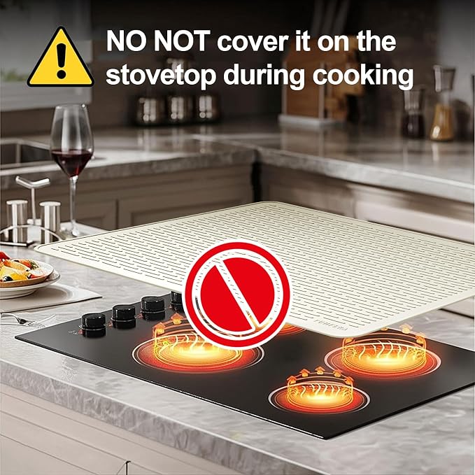 YUHFERA Stove Top Cover for Electric Stove - Silicone Stove Mat for Glass Top, Glass Cooktop Protector, XL Dish Drying Mats for Kitchen,Oven Covers for Electric Stove (Beige,30 x 21)