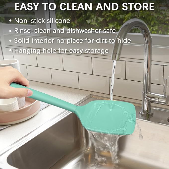 Coukre 2 Pack Silicone Spatula Set,High Heat Resistant, BPA-Free | Dishwasher Safe Kitchen Spatula for Nonstick Pans, Solid & Slotted Turners for Cooking, Sautéing, and Flipping, PureAquaGreen