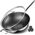 SAKAMOSH Hybrid 12inch Wok with Lid, Stainless Steel Woks & Stir-Fry Pans Nonstick, Non Toxic, PFAS PFOA PTFE Free, Dishwasher and Oven Safe, Works on Induction