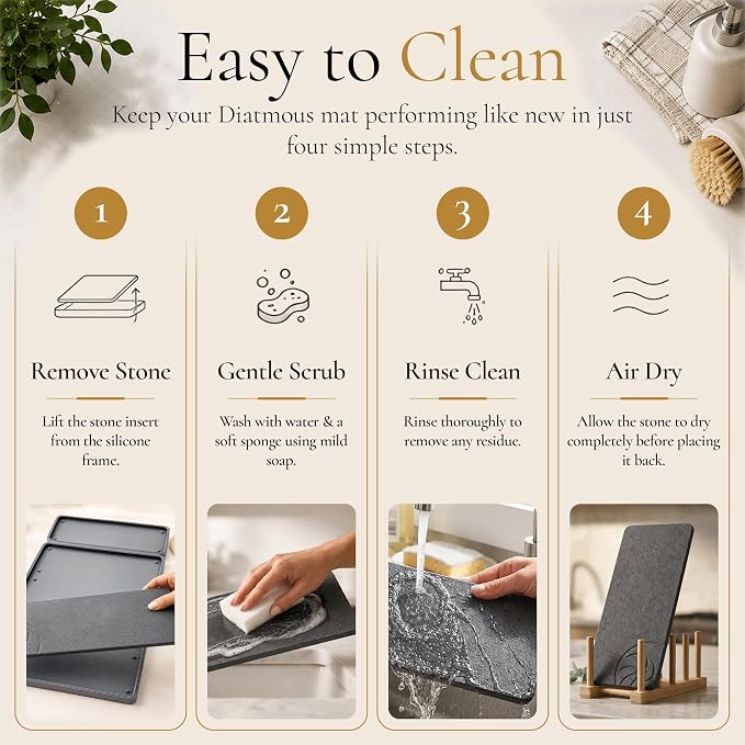 Large Stone Drying Mat for Kitchen Counter, Diatomaceous Earth Foldable Dish Drying Mat, Diatomite & Silicone Fast Water Absorbing Dry Pad, Thick Folding Drainer Mats for Dishes & Countertops
