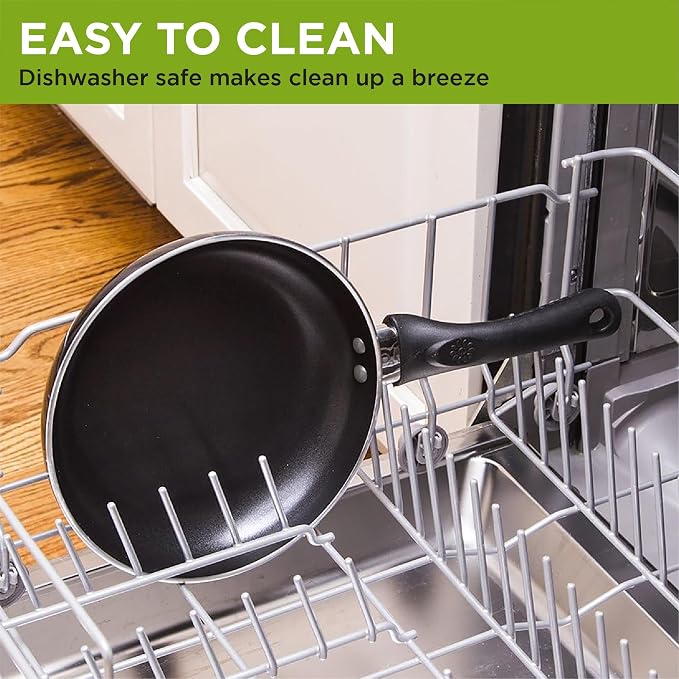 Ecolution Artistry Nonstick Frying Pan, Easy To Clean, Comfortable Handle, Even Heating, Dishwasher Safe Pots and Pans, 9.5-Inch, Black