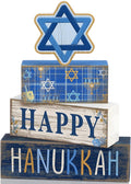 Lineshading 4 Pcs Wooden Hanukkah Block Signs Farmhouse Tiered Decor | Rustic Wood Tabletop Pieces, Stacked Design, Star of David Theme, Festival Centerpiece for Home, Celebration Gift
