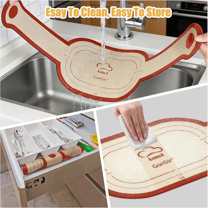 Silicone Bread Sling, 2Pcs Oval Silicone Baking Sling with Longer Handles, Non-Stick & Easy Clean Dutch Oven Baking Mat to Transfer SourDough Easily, Reusable Bread Mat Set （2PCS Red Oval）
