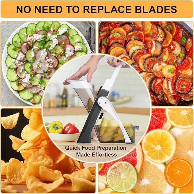 Safe Mandoline Slicer for Kitchen, Vegetable & Food Cutter (Only Slice) | Thickness Adjustable 0.1-8 mm, Potato Slicer for Chips, Easy to Clean, Storage, Kitchen Faster Slice, Dishwasher-safe (Grey)