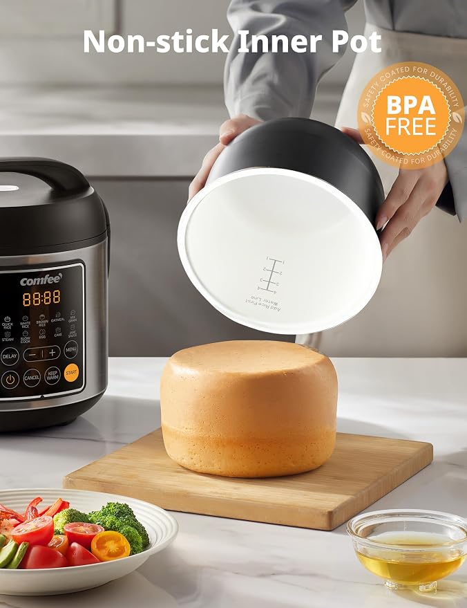 COMFEE' Small Rice Cooker with 10-Preset Options, 4-Cups Uncooked Rice