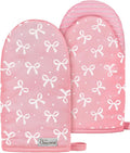 100% Thick Cotton Mini Oven Mitts Silicone Grip Girly Pink Bow | Girly Cute Oven Mitts for Women, Machine Washable, Non-Slip, Reversible Design Fits Both Hands, Stylish Kitchen Decor