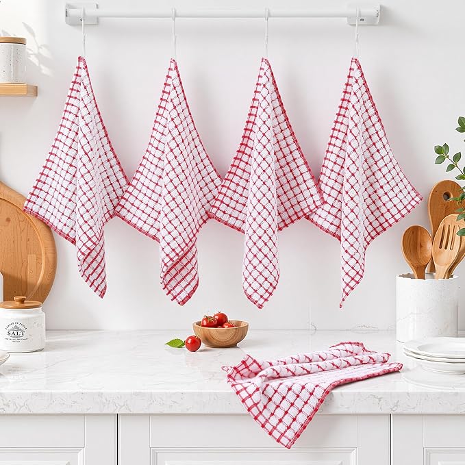 Homaxy 8 Pack Terry Kitchen Dish Cloths, 12"x12", Red | Super Soft and Absorbent Dish Rags, Quick Drying Reusable Dish Towels for Washing Dishes