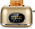 Roter Mond Smart 2 Slice Toaster, Touchscreen, Bagel Defrost, Gold | Retro stainless steel, digital timer & sleep mode, 6 bread types & shades, defrost/reheat/cancel,even toasting wide slots