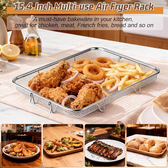 P&P CHEF 15.4 Inch Air Fryer Basket for Oven, Air Fryer Rack, 1 Piece | Food-grade Stainless Steel Air Fryer Accessories for Frying Cooking Baking Roasting, Ideal for Fried Food, Dishwasher Safe