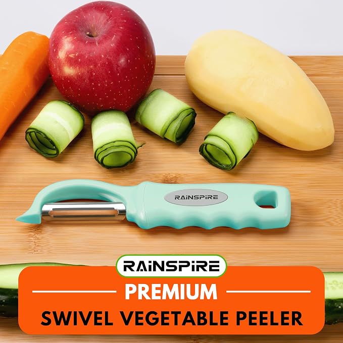 Rainspire Vegetable Peeler Potato Peelers for Kitchen, Sharp Stainless Steel Blades Veggie, Comfortable Handle Fruit Peeler, Carrot Peeler Apple Peeler Dishwasher Safe, Mint Green, 2-Pack
