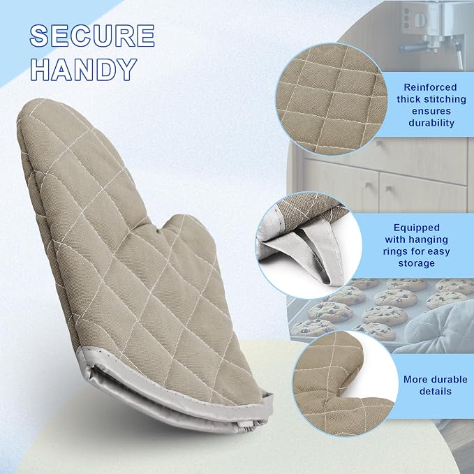 ARCLIBER Grey 9" Quilted Oven Mitts 1 Pair Heat Resistant Kitchen | Quilted Lining, 1 Pair, Heat Resistant, Classic, Cotton Blend, Cooking, Baking, Grilling, Non-Slip Grip