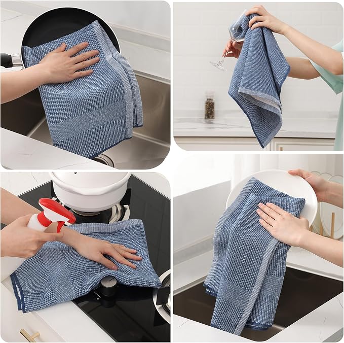 Mordimy Premium Large Cotton Kitchen Towels (18"x 28", 8 Pack), Navy Blue | 100% Ring Spun Cotton, Super Absorbent, 380 GSM, Flat & Terry, Soft, Hanging Loop Dish Towels