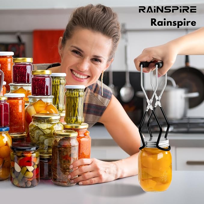 Canning Jar Lifter, Canning Tongs Jar Lifter, Canning Tools, Canning Supplies for Home Kitchen, Stainless Steel, Black