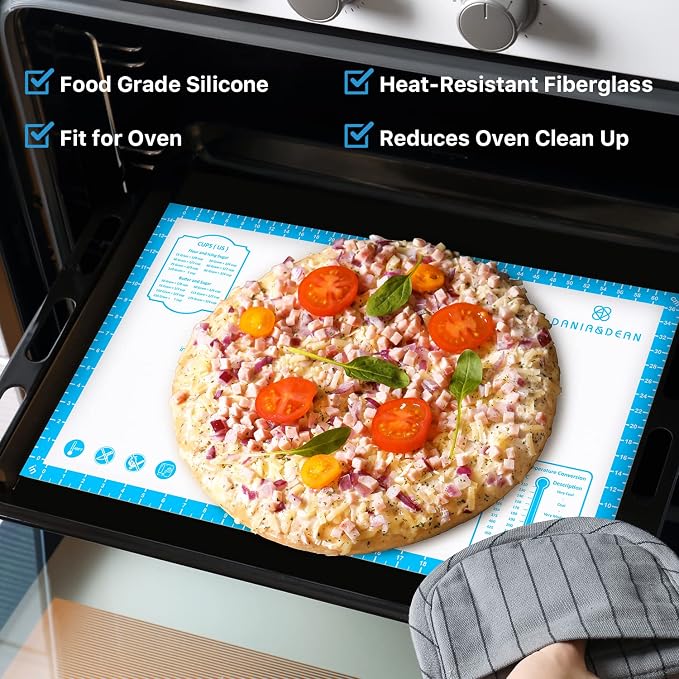 DANIA & DEAN 36"x24" Large Durable Silicone Baking Mat for Pastry and Bread | Non-Slip & Non-Stick Mat with Measurements, for Pizza, Pie Crust, Dough Rolling, Pasta & Sourdough, Reusable Counter Sheet