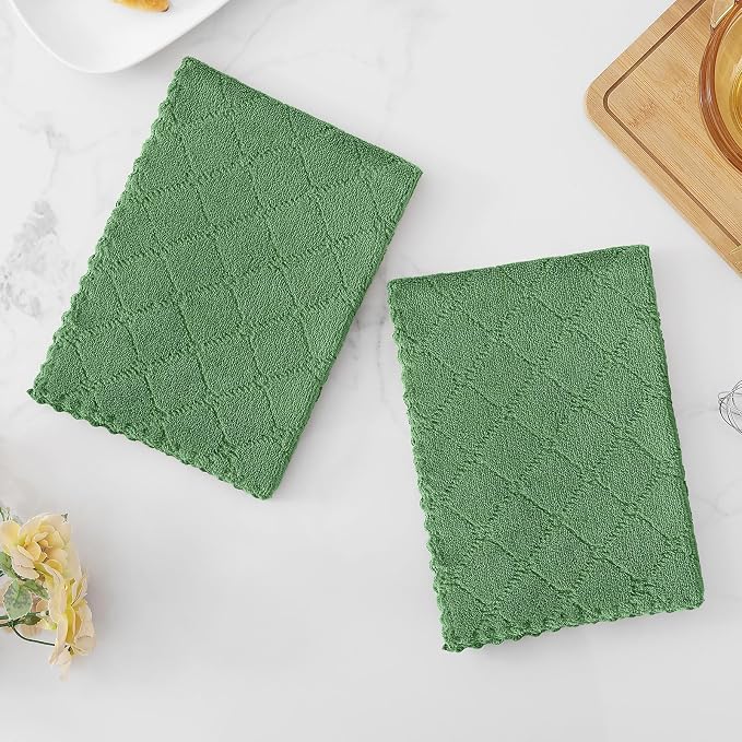 Homaxy 12 Pack Super Soft Absorbent Dish Towels, 13" x 19", Grass Green | Coral Velvet, Nonstick Oil Fast Drying Microfiber Cleaning Cloth, No Lint Dishcloths for washing and drying