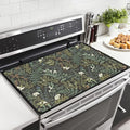 Botanical Print Stove Top Covers for Electric Stove Floral Black Sage Green Flower Plant Glass Top Gas Stove Pad Heat Resistant Range Cooktop Mat for Kitchen 28"x20"