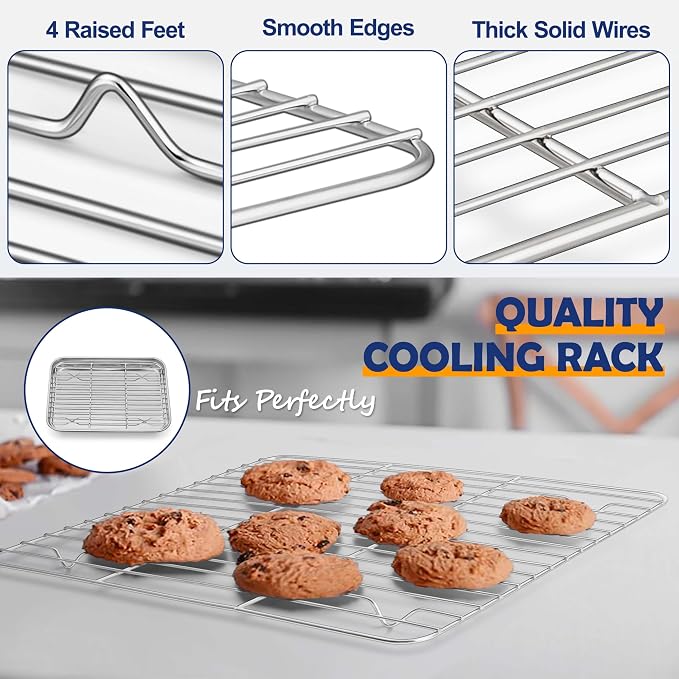 9” Baking Sheet Pan with Rack, Joyfair Stainless Steel Toaster Oven Tray | Bakeware Cookie Pan & Cooling Rack for kitchen bake Jelly Roll/Bacon/Meat, Commercial Metal & Rust-free, Dishwasher Safe