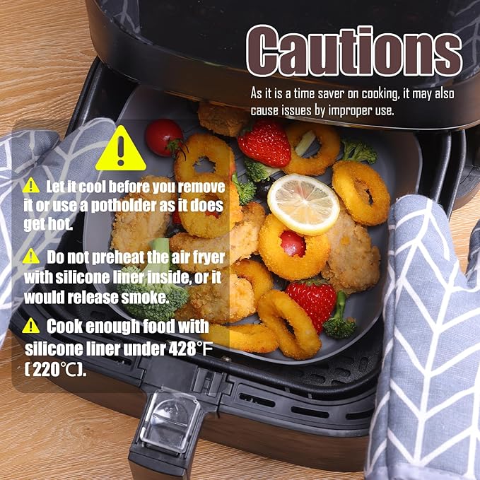 Golden Associate Silicone Liners Square for 8 to 8.5 inch Air Fryer, 4 Pcs | Non-stick, Food-grade, Reusable, Silicone Basket, Baking Tray, Airfryer Accessories