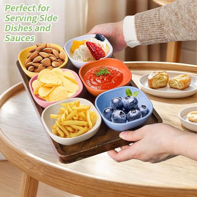 SHECIPIN 12 Pack Wheat Straw Soy Sauce Dishes, 4.5 OZ Small Dessert Bowls, Unbreakable Dipping Bowls, Small Bowls, Dipping Sauce Cups, Mini Prep Bowls, Dip Bowls for Side Dish (colorful