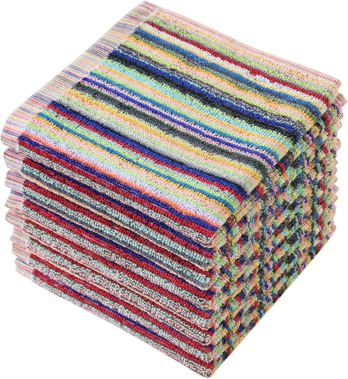 Kitchen Dishcloths for Washing Dishes, Ultra Absorbent Dish Rags, Cotton Cleaning Cloths Pack of 8, 12x12 Inches (multi-1, 12x12 inch) | High Absorbent, for Cleaning Drying Wiping, Quick Dry, 100% cotton Dishcloths, Kitchen Washcloths 12x12 Inches