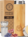 LeafLife Premium Bamboo Tea Tumbler with Infuser for Loose Leaf Tea | Insulated Coffee Bottle, Stainless Steel Gift Set, Leakproof Travel Mug, 22oz
