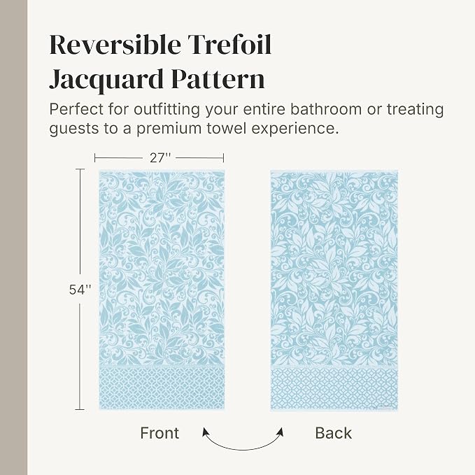 Modern Threads 6 Piece Bath Towel Set – Bathroom Set with 2 Bath Towels, 2 Hand Towels, and 2 Wash Cloths – 100% Cotton, Super Absorbent & Extra Soft – Reversible Botanical Vine (Blue)