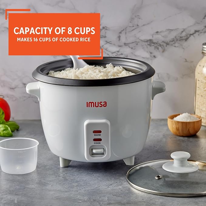 IMUSA USA GAU-00013 Electric Nonstick Rice Cooker 8-Cup (Uncooked) 16-Cup (Cooked), White