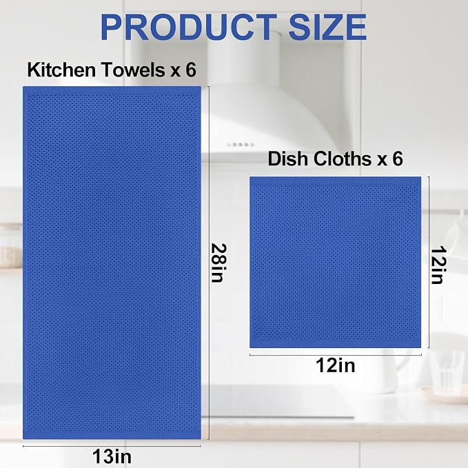 Homaxy 12 Pack 100% Cotton Kitchen Towels and Dishcloths Set, Blueberry | 12 x 12 Inches and 13 x 28 Inches Kitchen Towels Set, Ultra Soft Absorbent Dish Cloths for Washing Dishes